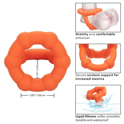 Orange dehnbarer silikonring mit strukturierter segmentierter oberfläche alpha all star ring von calexotics