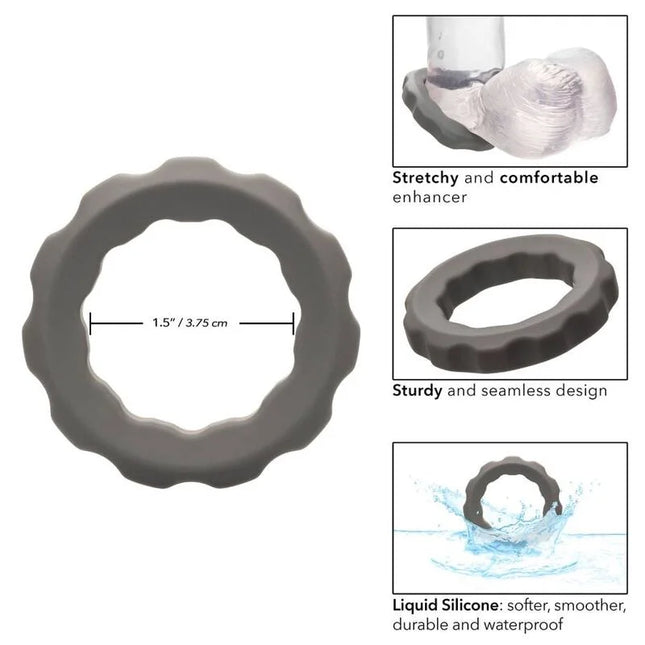 Calexotics alpha erect ring grau ein grauer flexibler silikonring mit strukturierter, gewellter kante