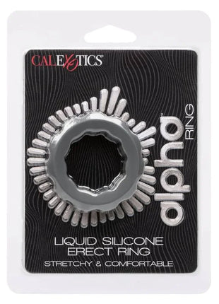 Silberner alpha erect ring grau von calexotics aus flüssigsilikon mit flexiblem, stacheligem außenrand und glattem innenband