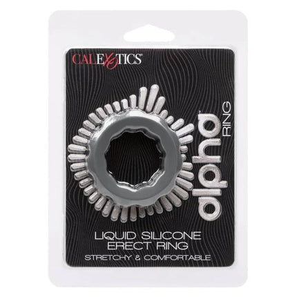 Silberner alpha erect ring grau von calexotics aus flüssigsilikon mit flexiblem, stacheligem außenrand und glattem innenband