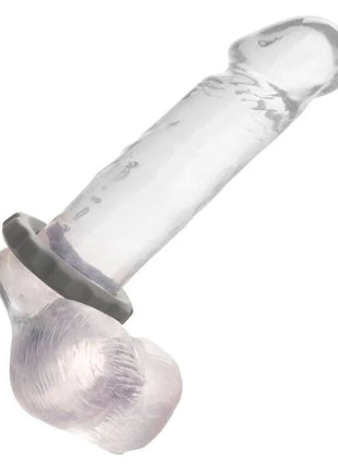 Klarer silikon-analer plug mit strukturierter transparenter oberfläche und dunkelgrauem ring in der basis von calexotics