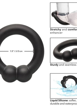 Schwarzer flüssigsilikonring calexotics alpha muscle ring mit zwei abgerundeten hervorhebungen für komfort und langlebigkeit