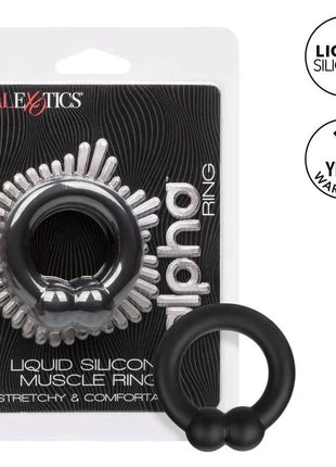 Schwarzer liquid silikon muskelring alpha muscle ring von calexotics mit stacheligem sonnenstrahldesign und zwei abgerundeten noppen