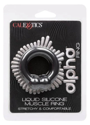 Black und silberner alpha muscle ring von calextics aus flüssigsilikon mit spitzen außenkanten