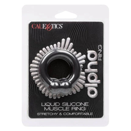 Black und silberner alpha muscle ring von calextics aus flüssigsilikon mit spitzen außenkanten