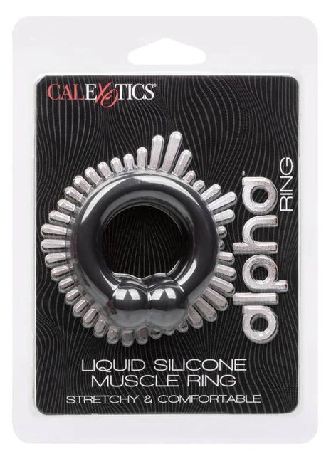 Black und silberner alpha muscle ring von calextics aus flüssigsilikon mit spitzen außenkanten