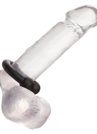 Teleskopierbarer klarer silikon-dildo mit schwarzem ring an der basis von calexotics alpha muscle ring schwarz