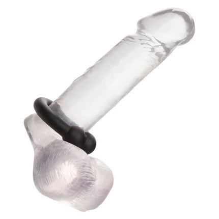 Teleskopierbarer klarer silikon-dildo mit schwarzem ring an der basis von calexotics alpha muscle ring schwarz