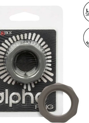 Grauer silikonphaltring mit hexagonalem design alpha ring von calexotics prolong ring für den mann