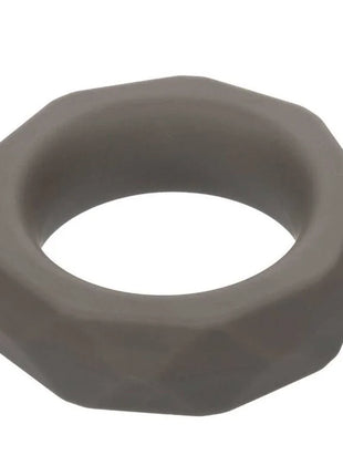 A sleek matte gray silicone ring with geometric faceted design from CalExotics Alpha prolong collection