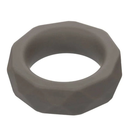 A sleek matte gray silicone ring with geometric faceted design from CalExotics Alpha prolong collection