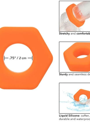 CALEXOTICS - ALPHA PROLONG SEXAGON RING ORANGE - Penisring ohne Vibration