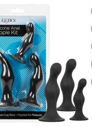 Calexotics anal ripple kit drei schwarze silikon analspielzeuge mit gerillter oberfläche und saugnäpfen