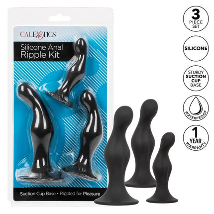 Calexotics anal ripple kit drei schwarze silikon analspielzeuge mit gerillter oberfläche und saugnäpfen
