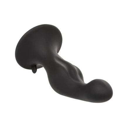 Schwarzer silikon-analplug mit saugnapfbasis und gewelltem design aus calexotics anal ripple kit