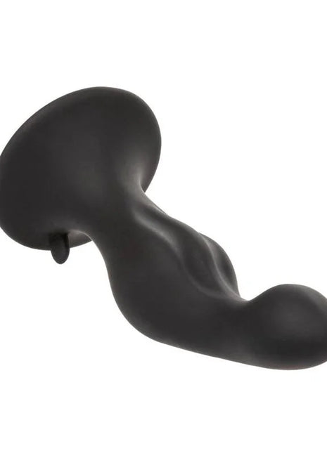 Schwarzer silikon-analplug mit saugnapfbasis und gewelltem design aus calexotics anal ripple kit