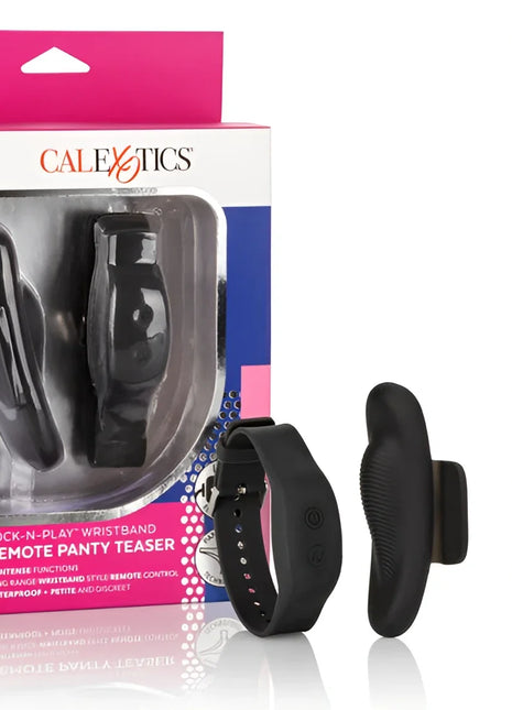 Schwarzes silikon lock-n-play armband-höschen-teaser mit passendem wearable und fernbedienung von CalExotics