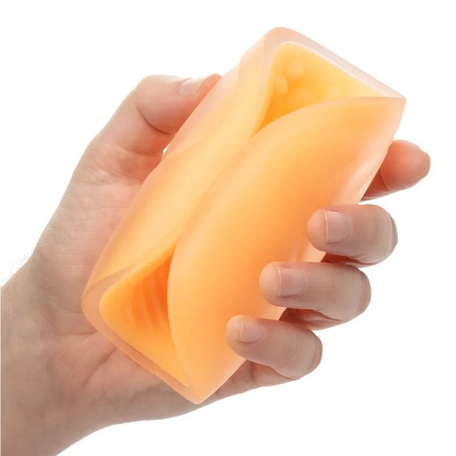 Orange silikonhülle für das beaded grip masturbator von calexotics mit flexiblem, faltbarem design