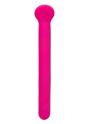 Ein glänzender pinkfarbener silikonstab mit rundem kopf und glattem, verjüngtem körper von CAL Exotics Bliss Clitoriffic Rosa