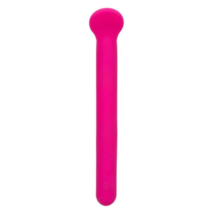 Ein glänzender pinkfarbener silikonstab mit rundem kopf und glattem, verjüngtem körper von CAL Exotics Bliss Clitoriffic Rosa