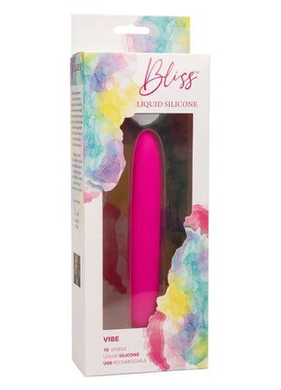 Bright pinker, schlanker vibrierender silikonvibrator in originalverpackung von calexotics bliss vibe rosa