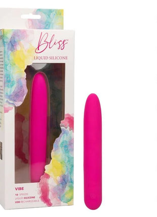 Ein lebhaft pinkes bliss vibe rosa vibratorgerät aus flüssigem silikon mit glatter oberfläche und abgerundeten enden von calexotics