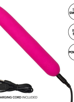 Vibrant pink sleekly curved silicone vibrator mit usb ladekabel von calexotics bliss vibe rosa