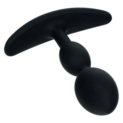 Schwarzer silikon butt plug calexotics boundless 2x teardrop mit gebogenem griff und zwei abgerundeten segmenten