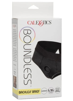 Schwarze calexotics boundless backless brief in l/xl mit minimalistischem design und rückenansicht