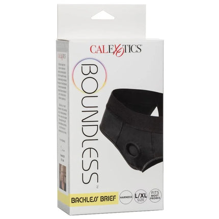 Schwarze calexotics boundless backless brief in l/xl mit minimalistischem design und rückenansicht