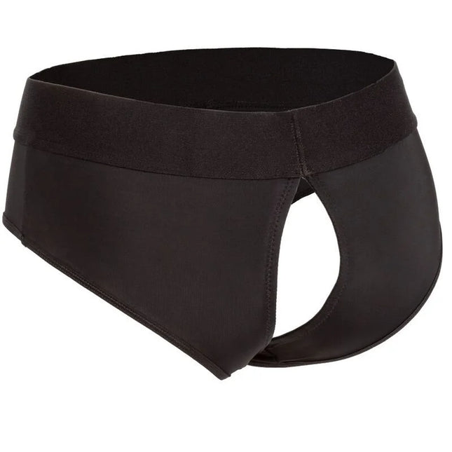 Schwarze herrenunterhose calexotics boundless backless brief l xl mit glattem, dehnbarem stoff und elastischem bund, rückansicht