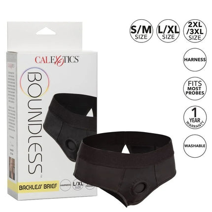 Schwarzer calexotics boundless backless brief harness in größe l/xl aus elastischem material für sinnlichen einsatz rückansicht