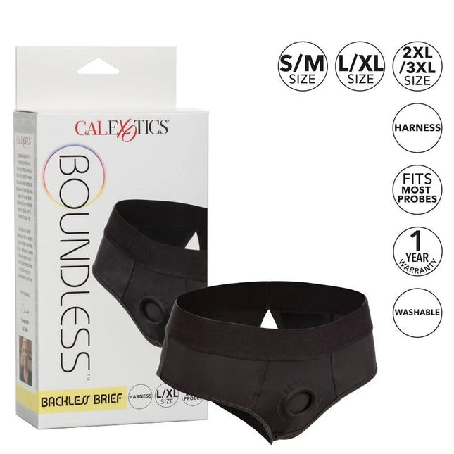 Schwarzer calexotics boundless backless brief harness in größe l/xl aus elastischem material für sinnlichen einsatz rückansicht