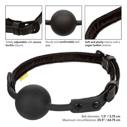 Calexotics boundless ballknebel schwarzer ballknebel mit vegem leder außen und weichem plüsch innen und verstellbarem riemenverschluss