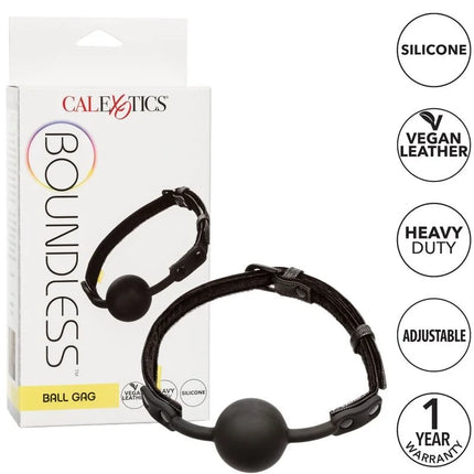 Schwarzer boundless ballknebel aus silikon und veganem leder verstellbar für sicheren sitz von CalExotics