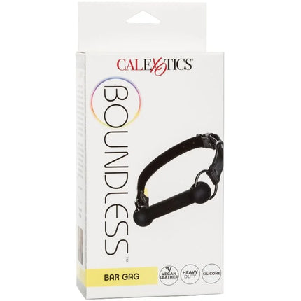 Schwarzer boundless bar gag aus veganem leder und silikon von CALEXOTICS für bondage und spielspaß