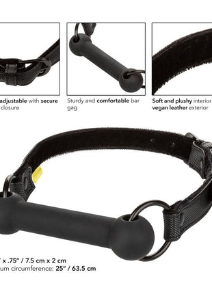 Calexotics boundless bar gag schwarzer veganer lederknebel mit stabilem knochenförmigem stab und weichem plüschfutter
