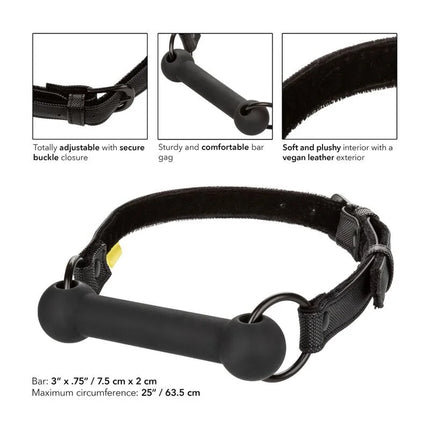 Calexotics boundless bar gag schwarzer veganer lederknebel mit stabilem knochenförmigem stab und weichem plüschfutter