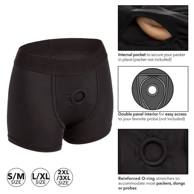 Schwarze boundless boxer-brief von calexotics mit verstärktem o-ring und innentasche für sicheren packerplatz xxl/xxxl