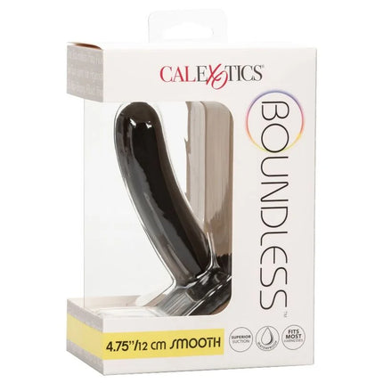 Schwarzer glatter calexotics boundless dildo 12 cm mit geschwungener form und transparentem sockel