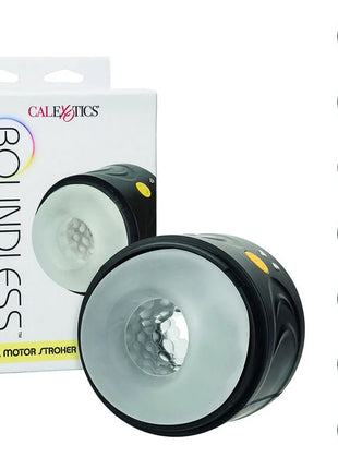 Calexotics boundless dual-motor-stroker aus schwarzem und durchsichtigem silikon mit strukturierter golfballähnlicher innenseite