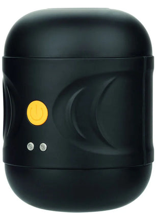 Calexotics boundless dual-motor-stroker schwarzes zylindrisches gerät mit gelbem einschaltknopf und zwei silbernen indikatorleuchten