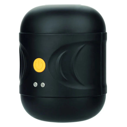 Calexotics boundless dual-motor-stroker schwarzes zylindrisches gerät mit gelbem einschaltknopf und zwei silbernen indikatorleuchten