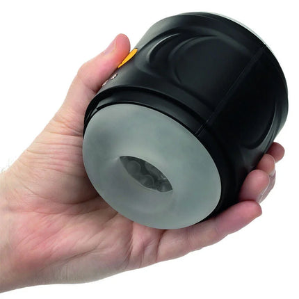 Calexotics boundless dual-motor-stroker in schwarz und durchsichtigem grau mit glattem, zylindrischem körper und feinen rippen