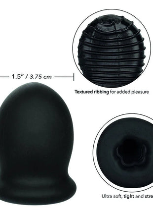 Schwarzer silikon analplug mit strukturiertem ribbing und geblasener basis von calexotics boundless ftm stroker reversible 5cm
