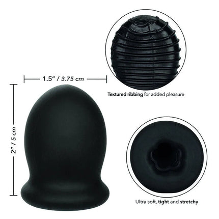 Schwarzer silikon analplug mit strukturiertem ribbing und geblasener basis von calexotics boundless ftm stroker reversible 5cm