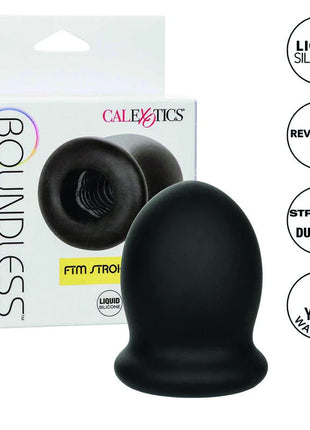 Schwarzer flüssigsilikon boundless ftm stroker von calexotics in umkehrbarer 7cm ausführung
