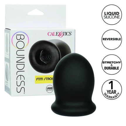 Schwarzer flüssigsilikon boundless ftm stroker von calexotics in umkehrbarer 7cm ausführung