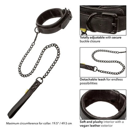 Calexotics boundless halsband und leine schwarzer kunstleder halsband mit abnehmbarem kettengriff und weichem samtfutter