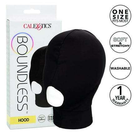 Schwarze weiche und dehnbare boundless hood von calexotics aus elastischem material für grenzenlosen tragekomfort